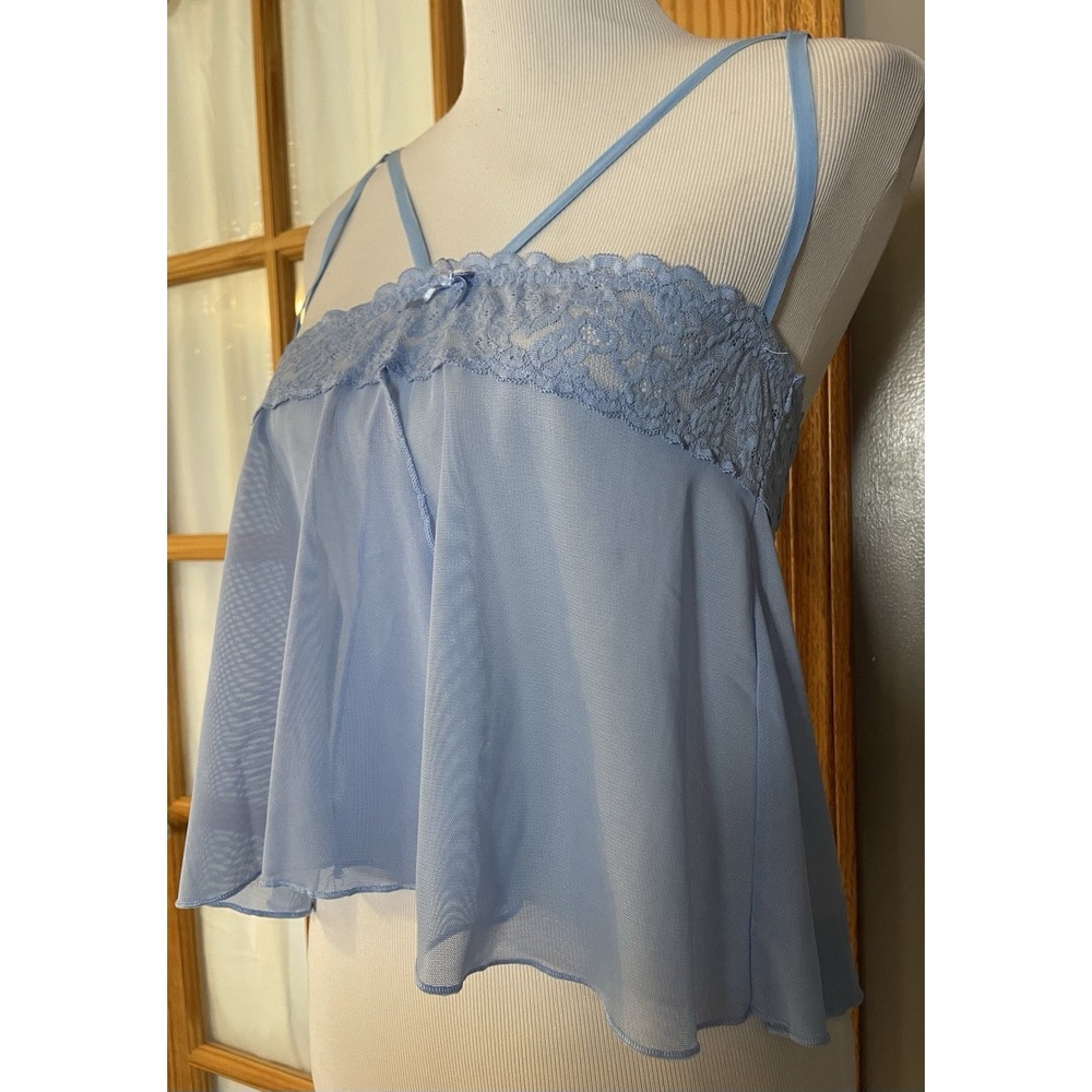 VIP Collections Mesh Nightie Top Women's 6 Blue Floral Lace Front Slit  Romantic - Picture 3 of 11
